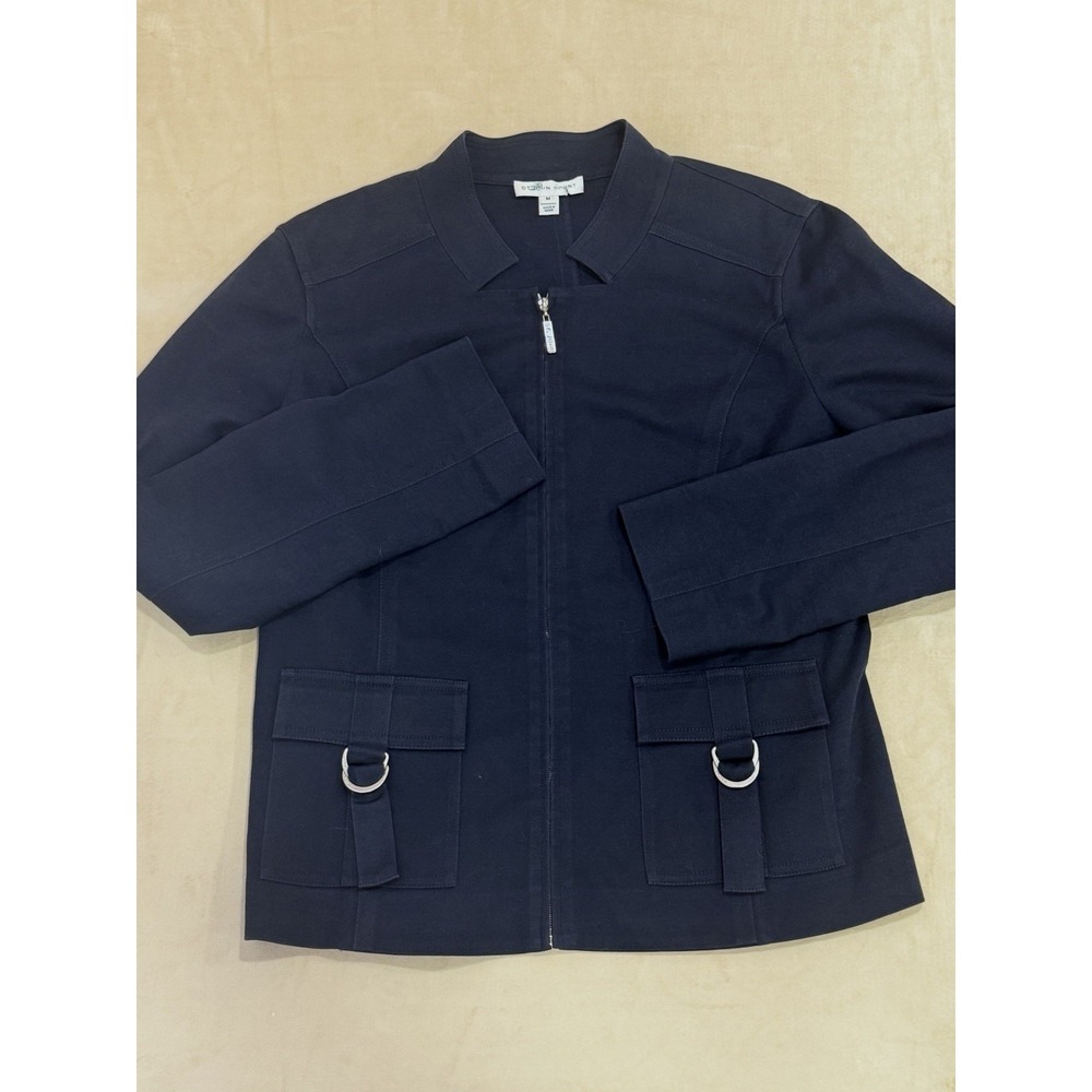 St John Sport Knit Jacket Womens Medium Navy Blue Zip Up